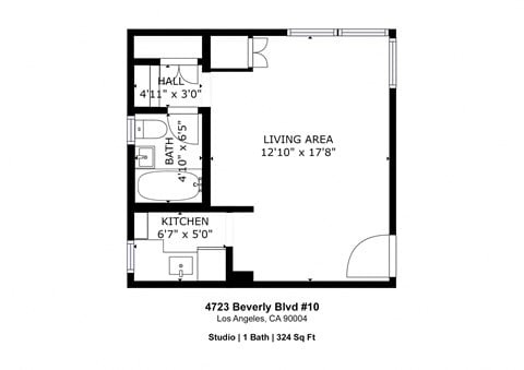 Floor plan for studio, 1 bath, 353 sqft